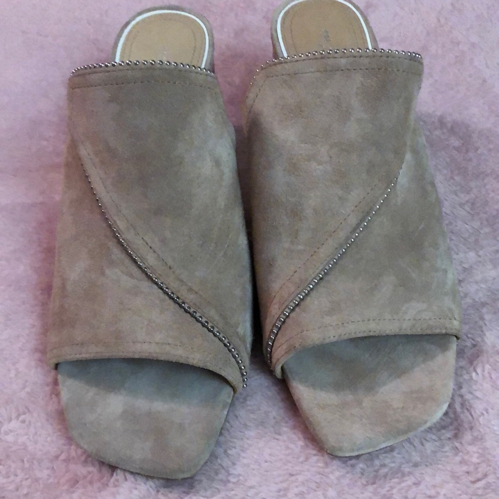 Rag and bone suede and leather slide on sandals with silver beads